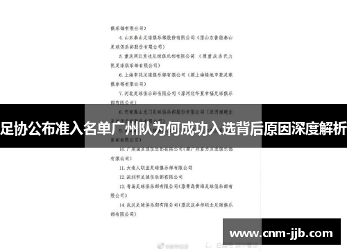 足协公布准入名单广州队为何成功入选背后原因深度解析 足协公布准入名单广州队为何成功入选背后原因深度解析